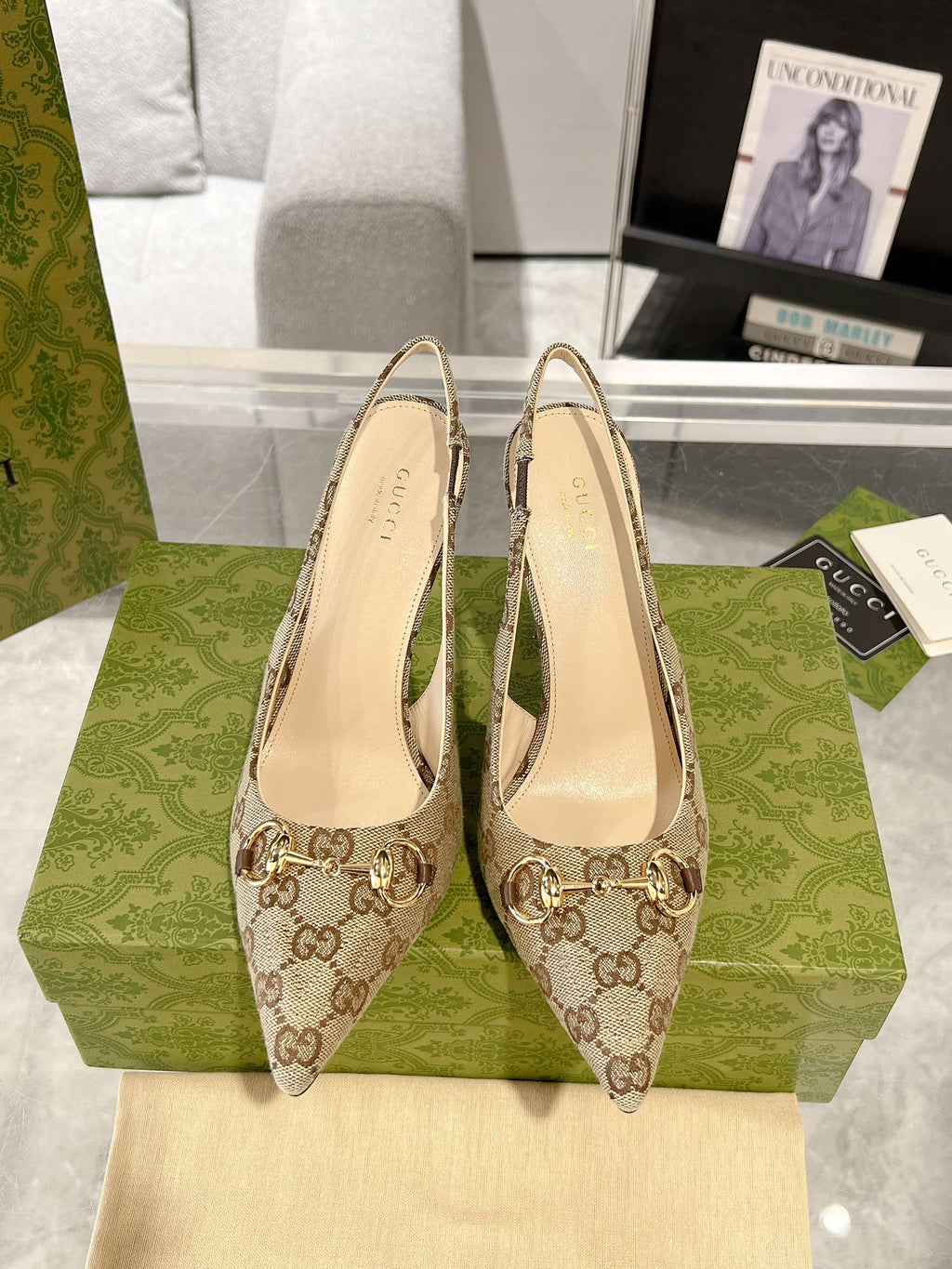 GUCCI HORSEBIT SLINGBACK 105 IN TAN BEIGE CANVAS