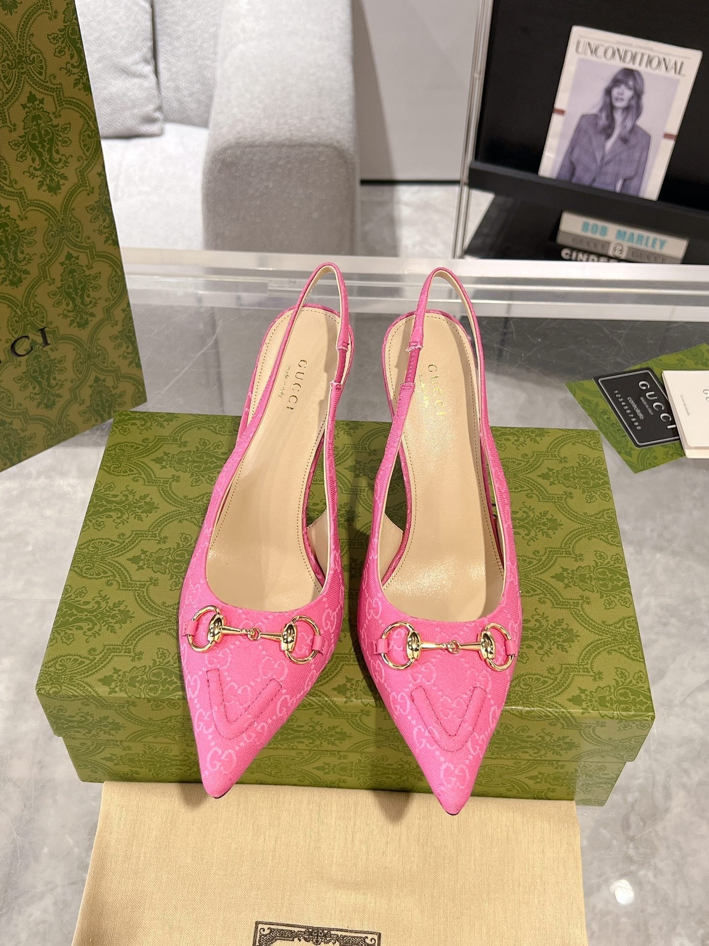 GUCCI HORSEBIT SLINGBACK 105 IN PINK CANVAS