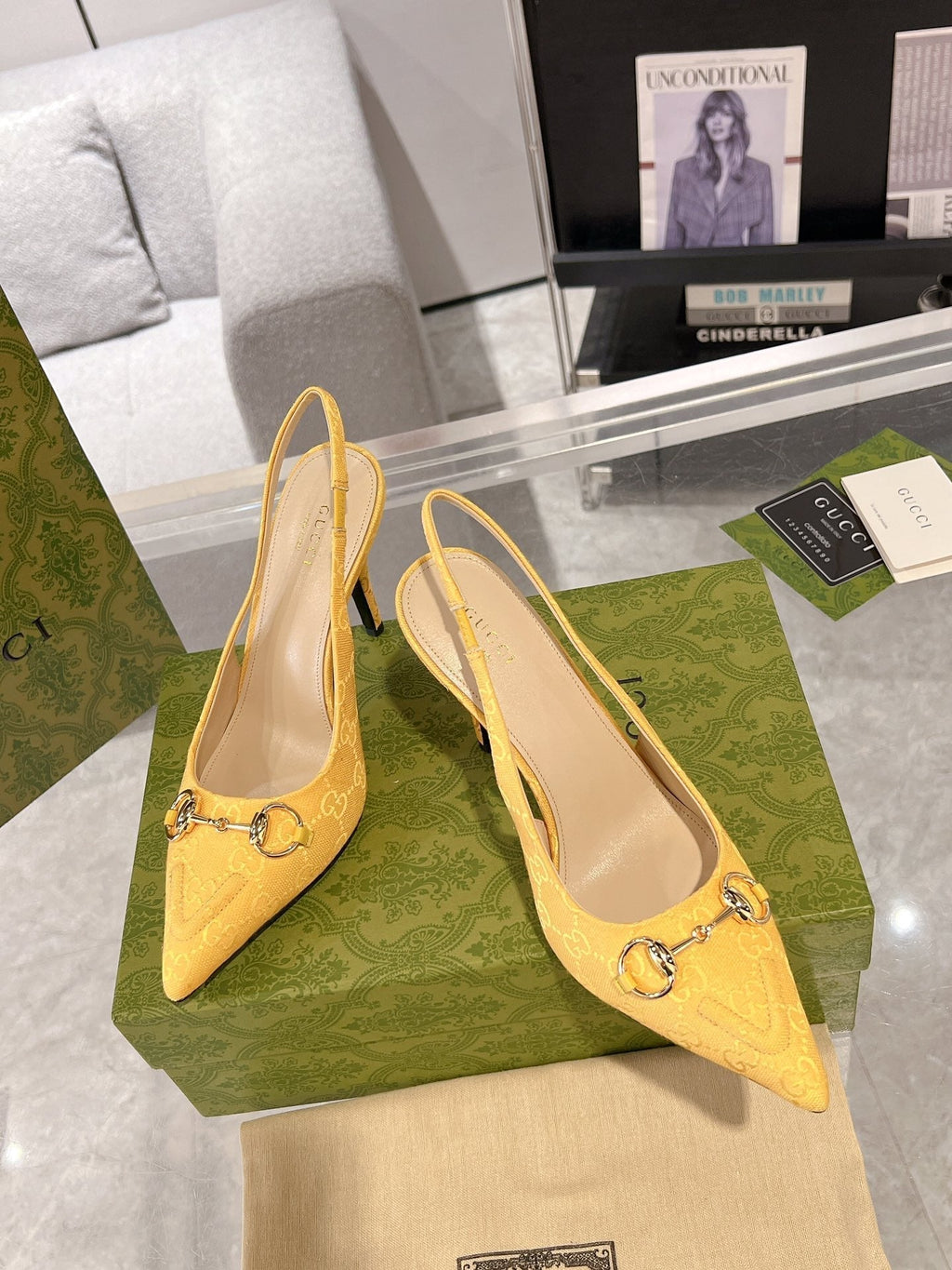 GUCCI HORSEBIT SLINGBACK 105 IN YELLOW CANVAS
