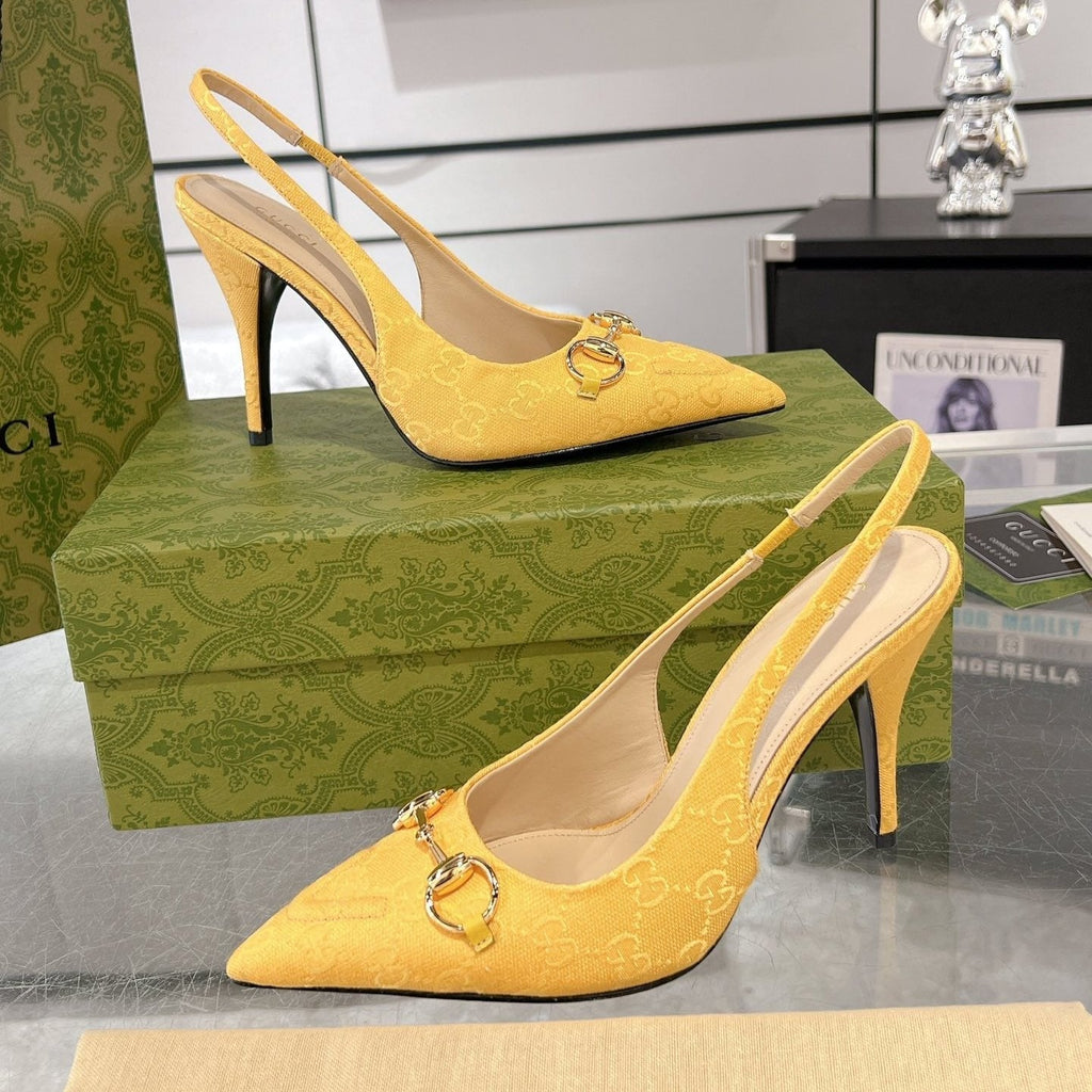 GUCCI HORSEBIT SLINGBACK 105 IN YELLOW CANVAS