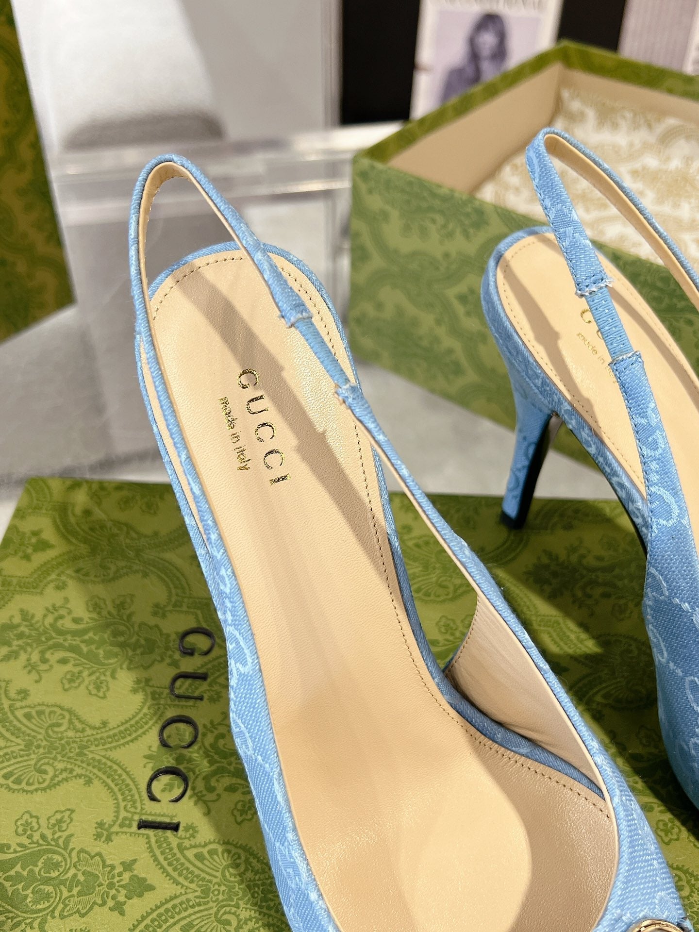 GUCCI HORSEBIT SLINGBACK 105 IN SKY CANVAS