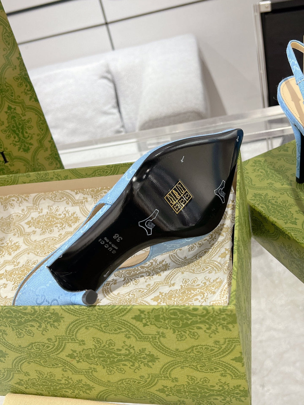 GUCCI HORSEBIT SLINGBACK 105 IN SKY CANVAS