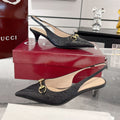 GUCCI MID-HIGH SLINGBACK 4.5 CM IN BLACK GLOSSY EMBOSSED SUEDE AND SHEEPSKIN LINING