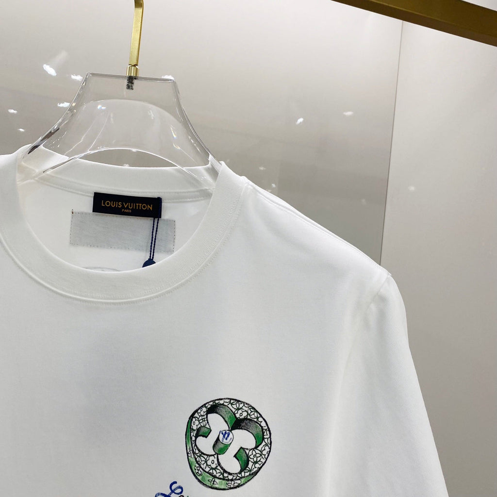 LOUIS VUITTON LV T-SHIRT WHITE COTTON HAND-PAINTED LOGO 238851