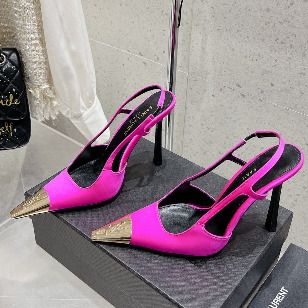 LOUIS VUITTON HIGH HEEL 10 CM SLINGBACK IN BRIGHT PINK CALFSKIN WITH GOLD HARDWARE