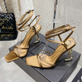 LOUIS VUITTON HIGH-HEEL 85 MM SANDAL MULE IN METALLIC GOLD SILK