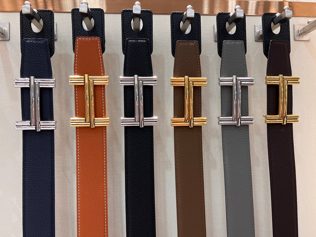 HERMES TRAVERSE BELT BUCKLE & REVERSIBLE COFFEE BROWN AND BLACK LEATHER STRAP 38 MM GOLD HARDWARE