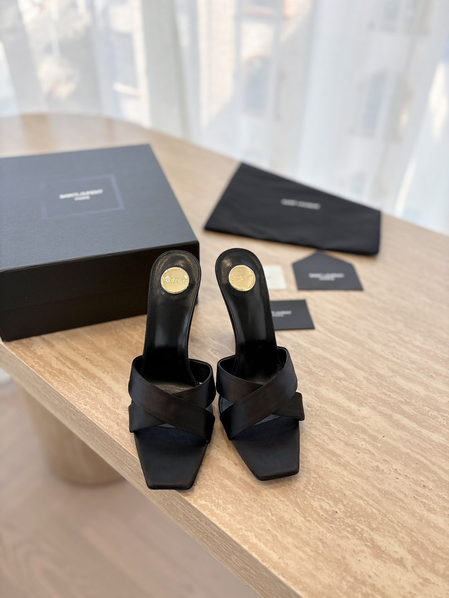 LOUIS VUITTON OPYUM OPEN TOE HIGH 10 CM MULES IN BLACK CALFSKIN