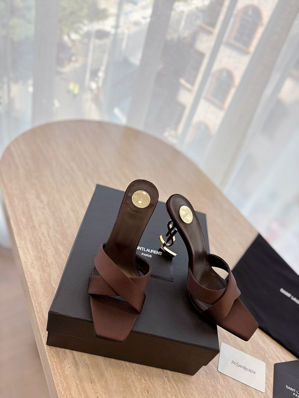 LOUIS VUITTON OPYUM OPEN TOE HIGH 10 CM MULES IN CHOCOLATE BROWN CALFSKIN