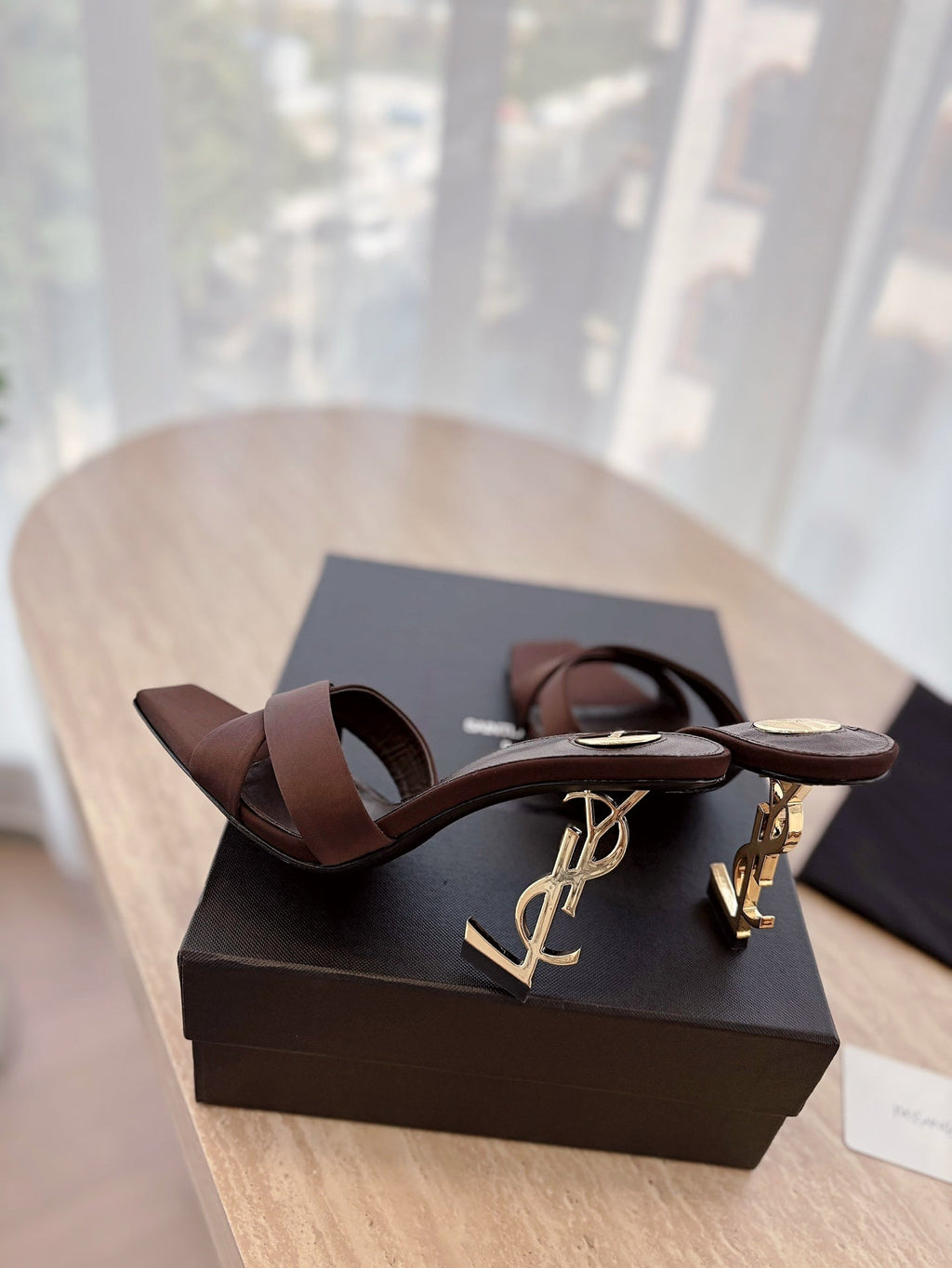 LOUIS VUITTON OPYUM OPEN TOE HIGH 10 CM MULES IN CHOCOLATE BROWN CALFSKIN