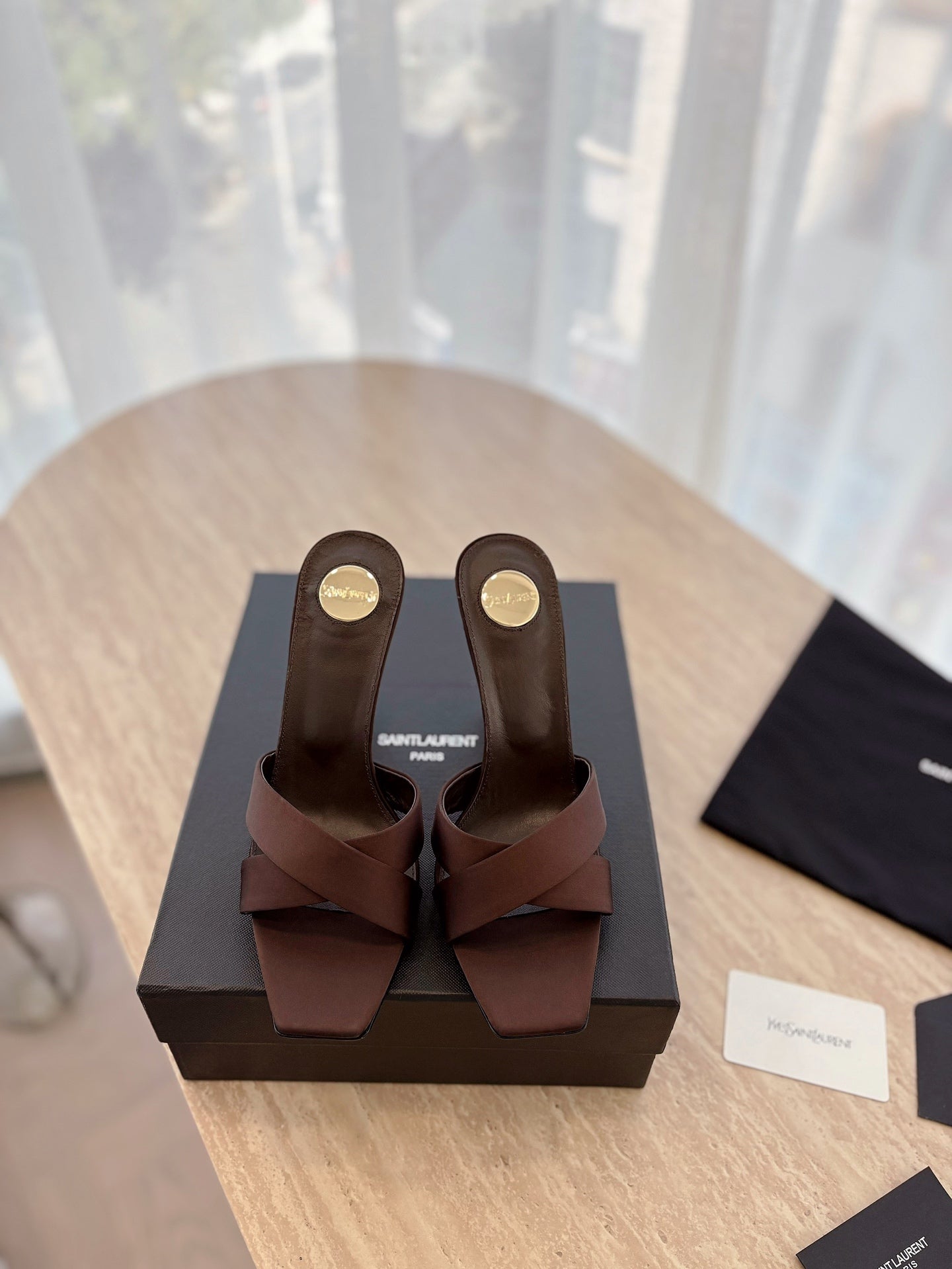 LOUIS VUITTON OPYUM OPEN TOE HIGH 10 CM MULES IN CHOCOLATE BROWN CALFSKIN