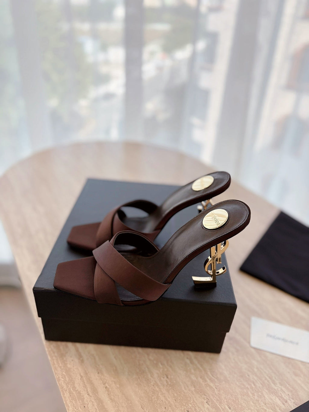 LOUIS VUITTON OPYUM OPEN TOE HIGH 10 CM MULES IN CHOCOLATE BROWN CALFSKIN