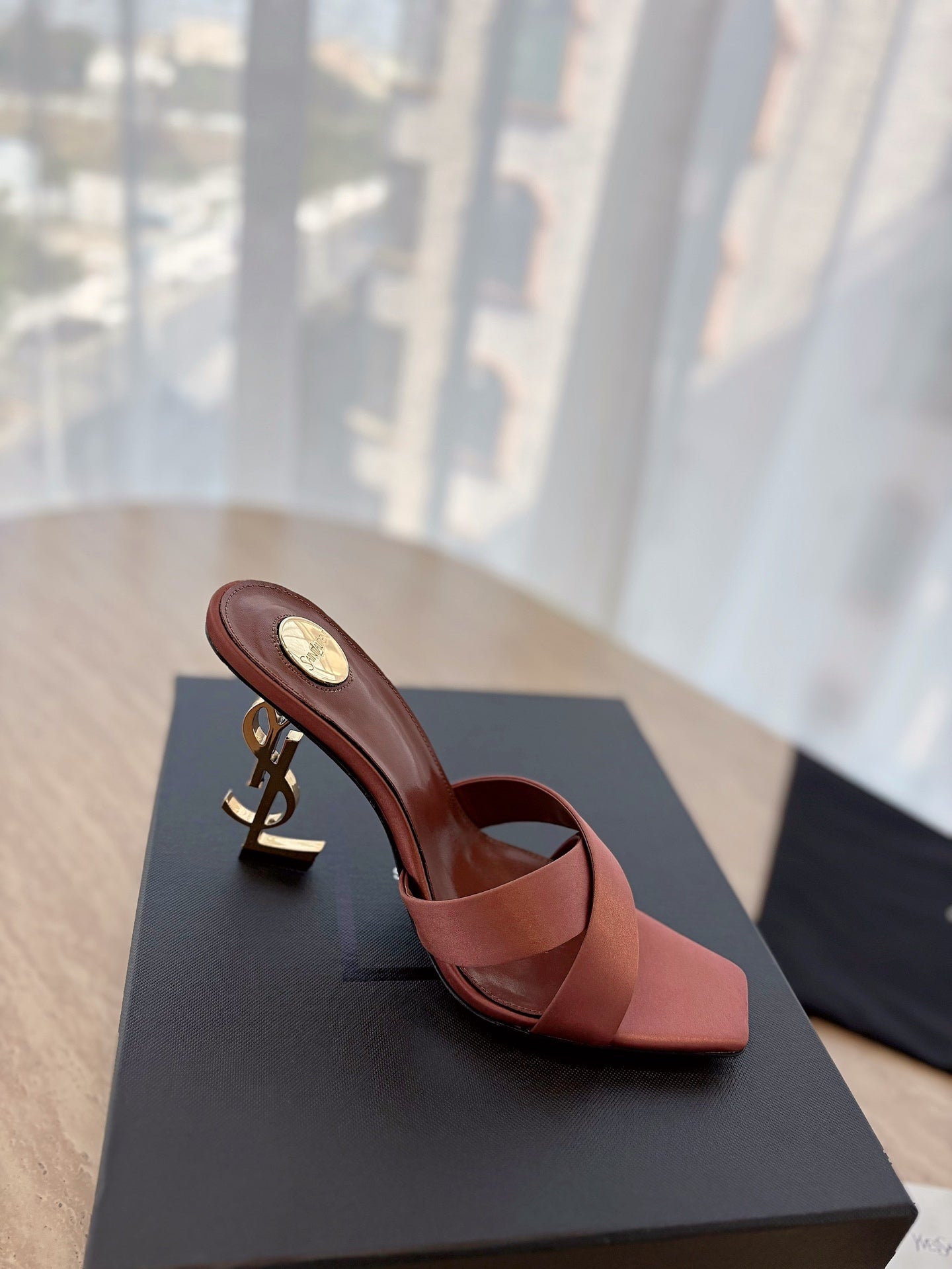 LOUIS VUITTON OPYUM OPEN TOE HIGH 10 CM MULES IN MARS RED CALFSKIN