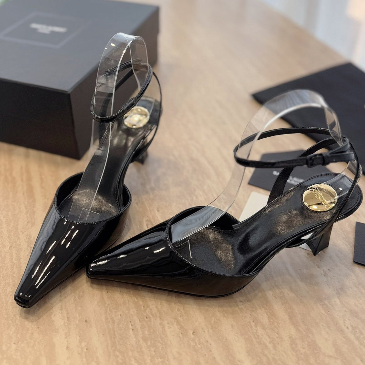 LOUIS VUITTON HIGH SLINGBACK 75 MM IN BLACK PATENT CALFSKIN