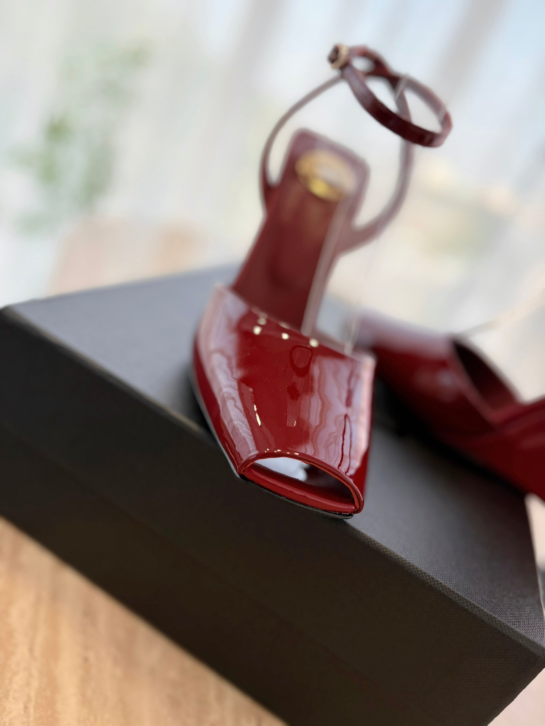 LOUIS VUITTON LA SCANDALE HIGH 10 CM WEDGE SANDALS IN CRIMSON RED PATENT LEATHER