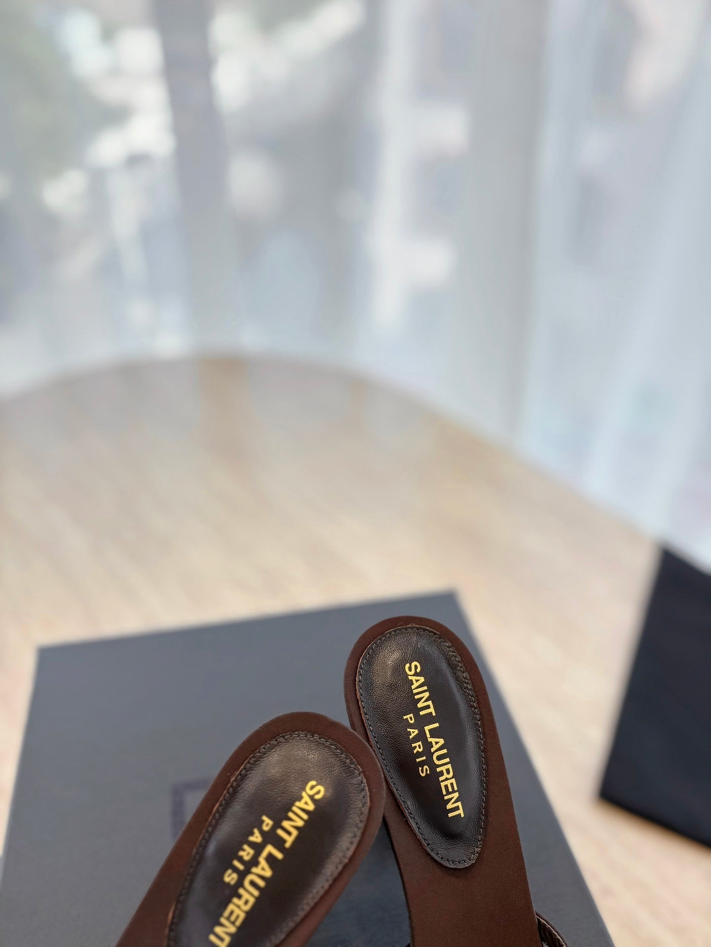 LOUIS VUITTON RAV HIGH HEEL 10 CM EMBELLISHED CHOCOLATE BROWN SATIN MULES
