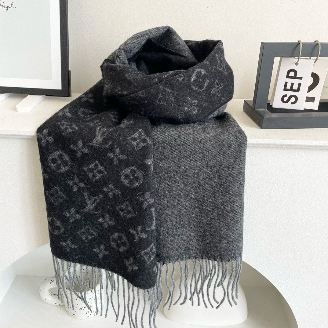 LOUIS VUITTON MONOGRAM GRADIENT 180 CM SCARF BLACK CASHMERE 392957