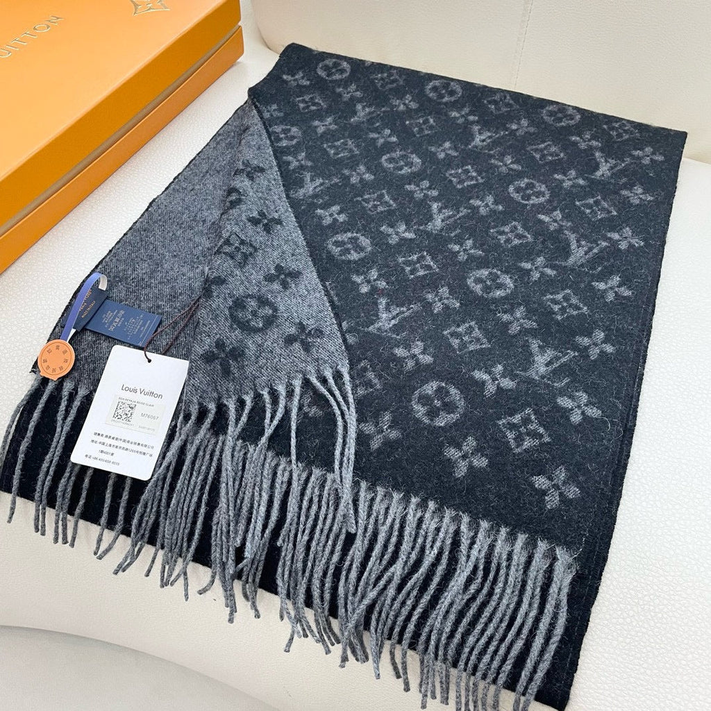 LOUIS VUITTON MONOGRAM GRADIENT 180 CM SCARF BLACK CASHMERE 392957