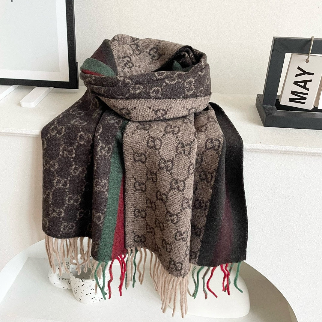 GUCCI SCARF 200 CM IN DARK BROWN MONOGRAM CASHMERE 399765