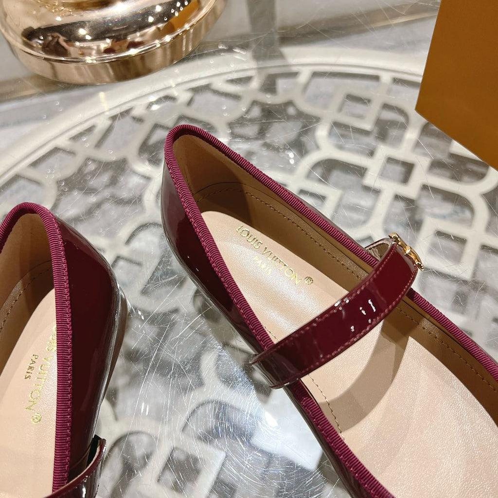 LOUIS VUITTON MARY JANE SHOES IN WINE RED PATENT CALFSKIN