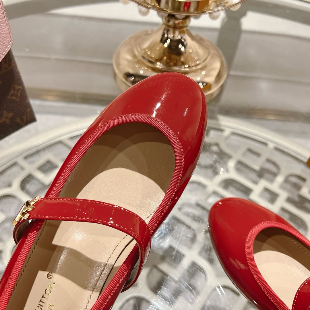 LOUIS VUITTON MARY JANE SHOES IN CHERRY RED PATENT CALFSKIN
