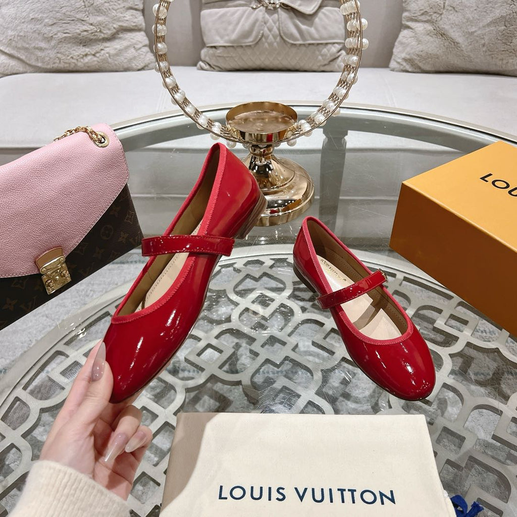 LOUIS VUITTON MARY JANE SHOES IN CHERRY RED PATENT CALFSKIN