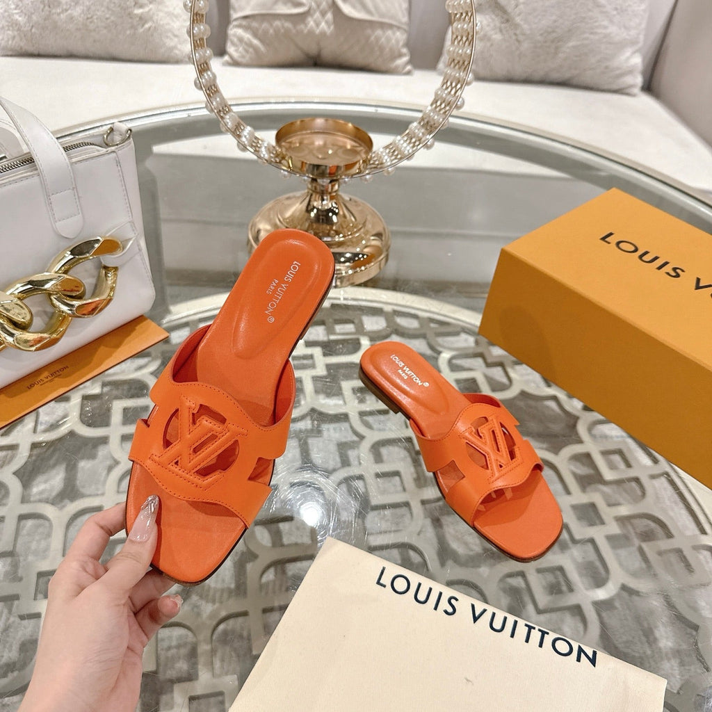 LOUIS VUITTON ISOLA FLAT SLIDE IN VIVID ORANGE CALFSKIN