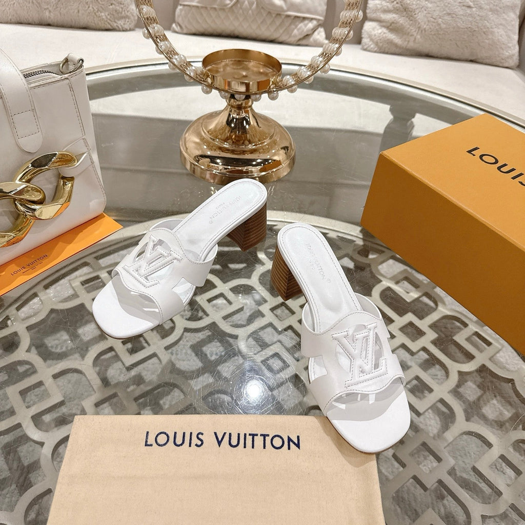 LOUIS VUITTON ISOLA HIGH 55 MM MULE IN WHITE CALFSKIN