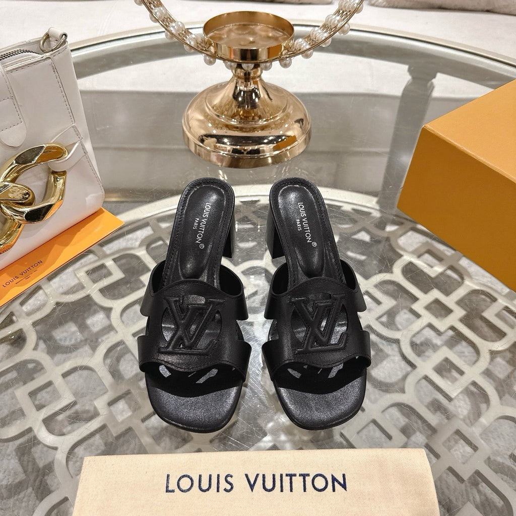 LOUIS VUITTON ISOLA HIGH 55 MM MULE IN BLACK CALFSKIN