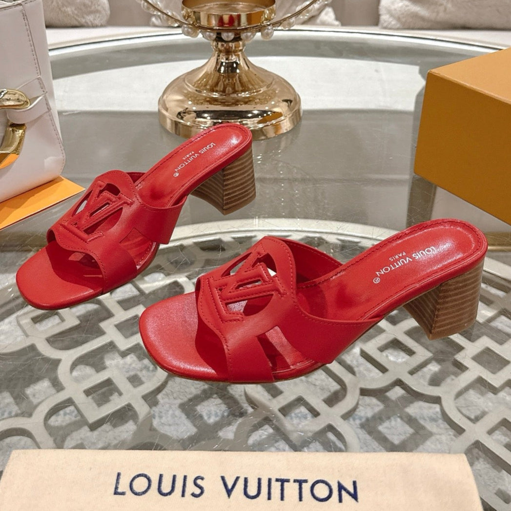 LOUIS VUITTON ISOLA HIGH 55 MM MULE IN CHERRY RED CALFSKIN