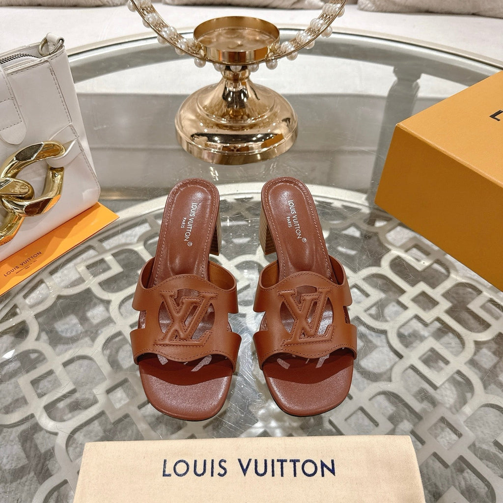 LOUIS VUITTON ISOLA HIGH 55 MM MULE IN PENNY BROWN CALFSKIN