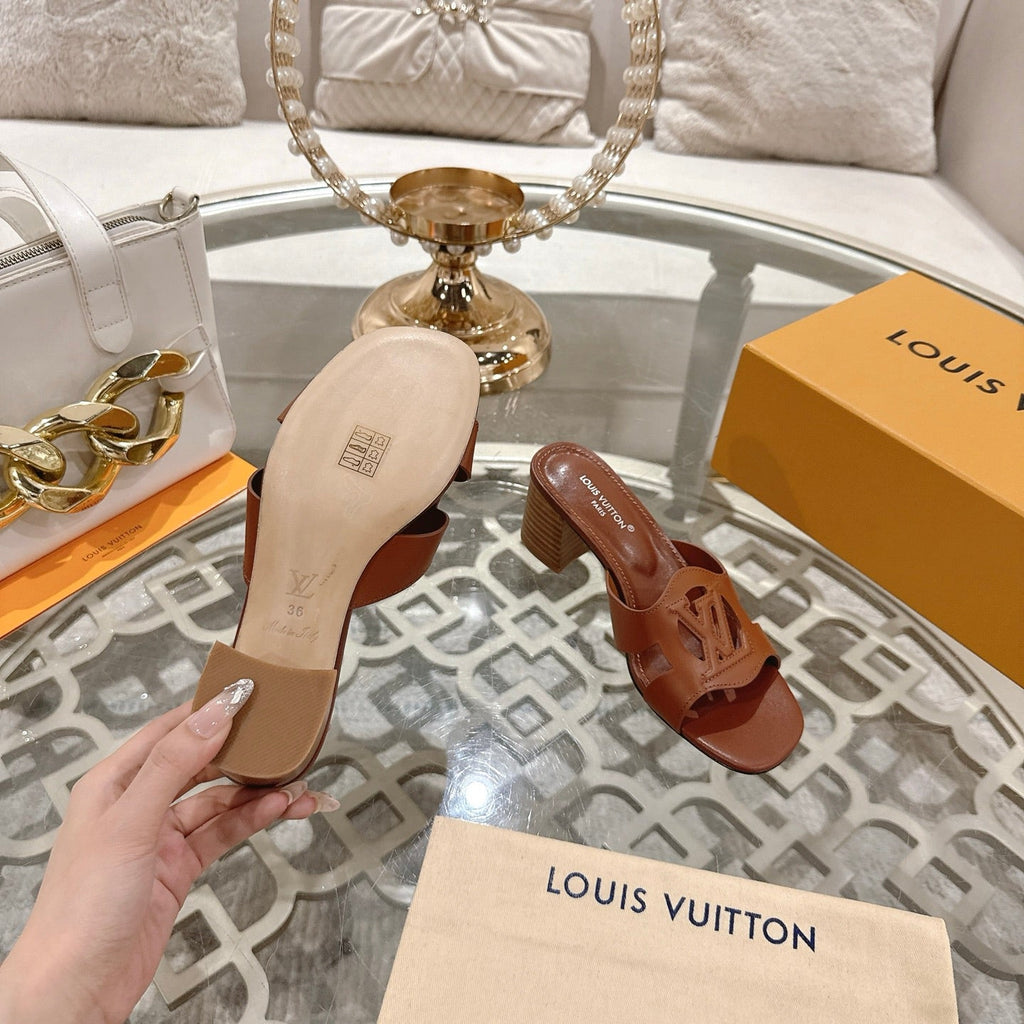 LOUIS VUITTON ISOLA HIGH 55 MM MULE IN PENNY BROWN CALFSKIN