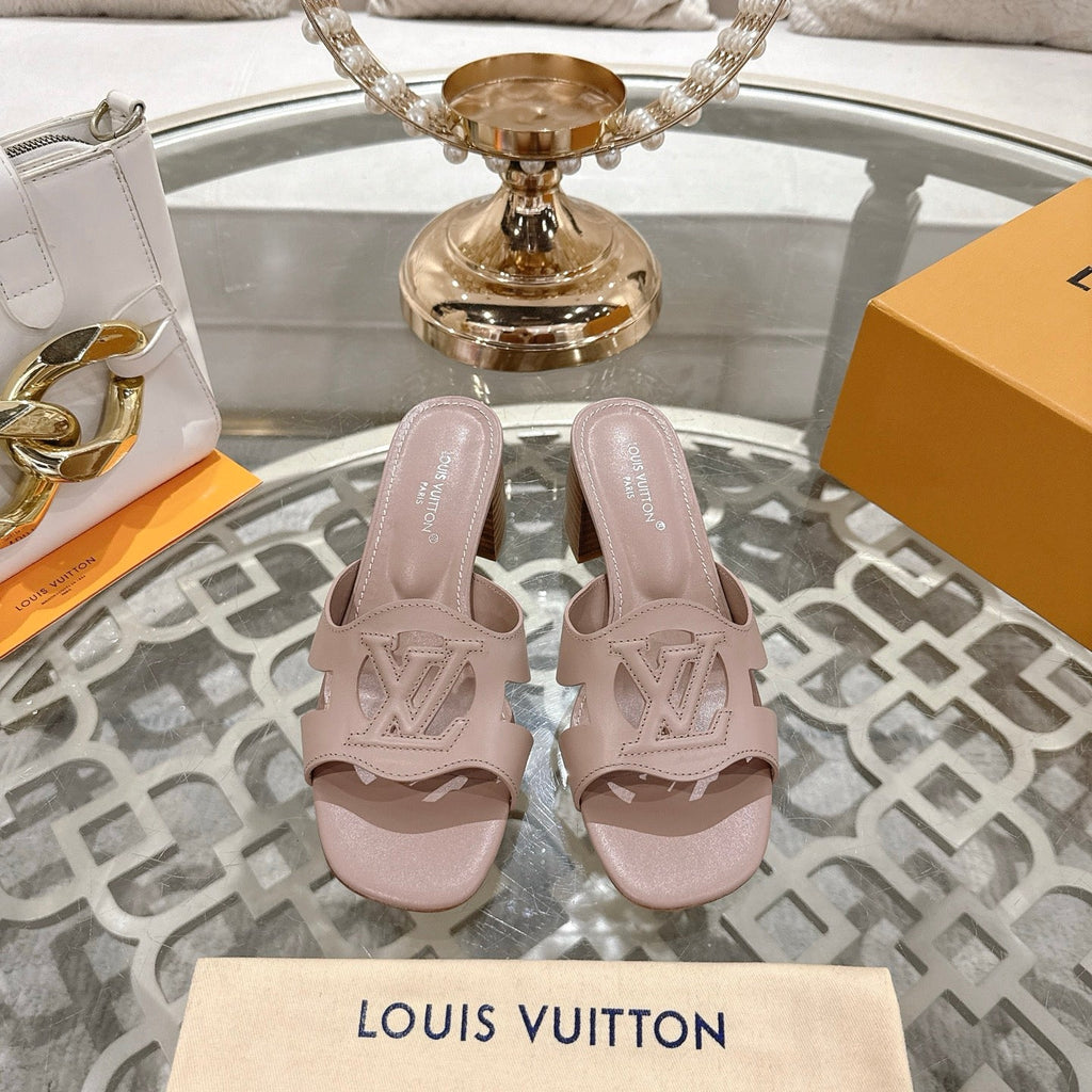 LOUIS VUITTON ISOLA HIGH 55 MM MULE IN DUSTY PINK CALFSKIN