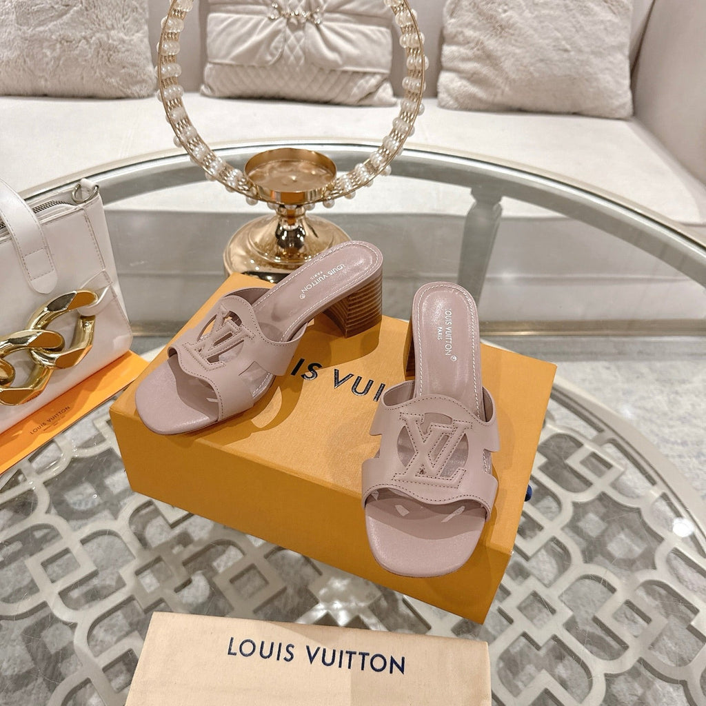 LOUIS VUITTON ISOLA HIGH 55 MM MULE IN DUSTY PINK CALFSKIN