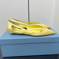 PRADA CUT-OUT BALLERINAS IN LIGHT YELLOW SATIN