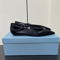 PRADA CUT-OUT BALLERINA FLAT IN BLACK SATIN ATTACHED BEAD BUCKLE