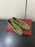 GUCCI MARY JANE 25S IN MOSS GREEN CANVAS WITH GOLD HARDWARE