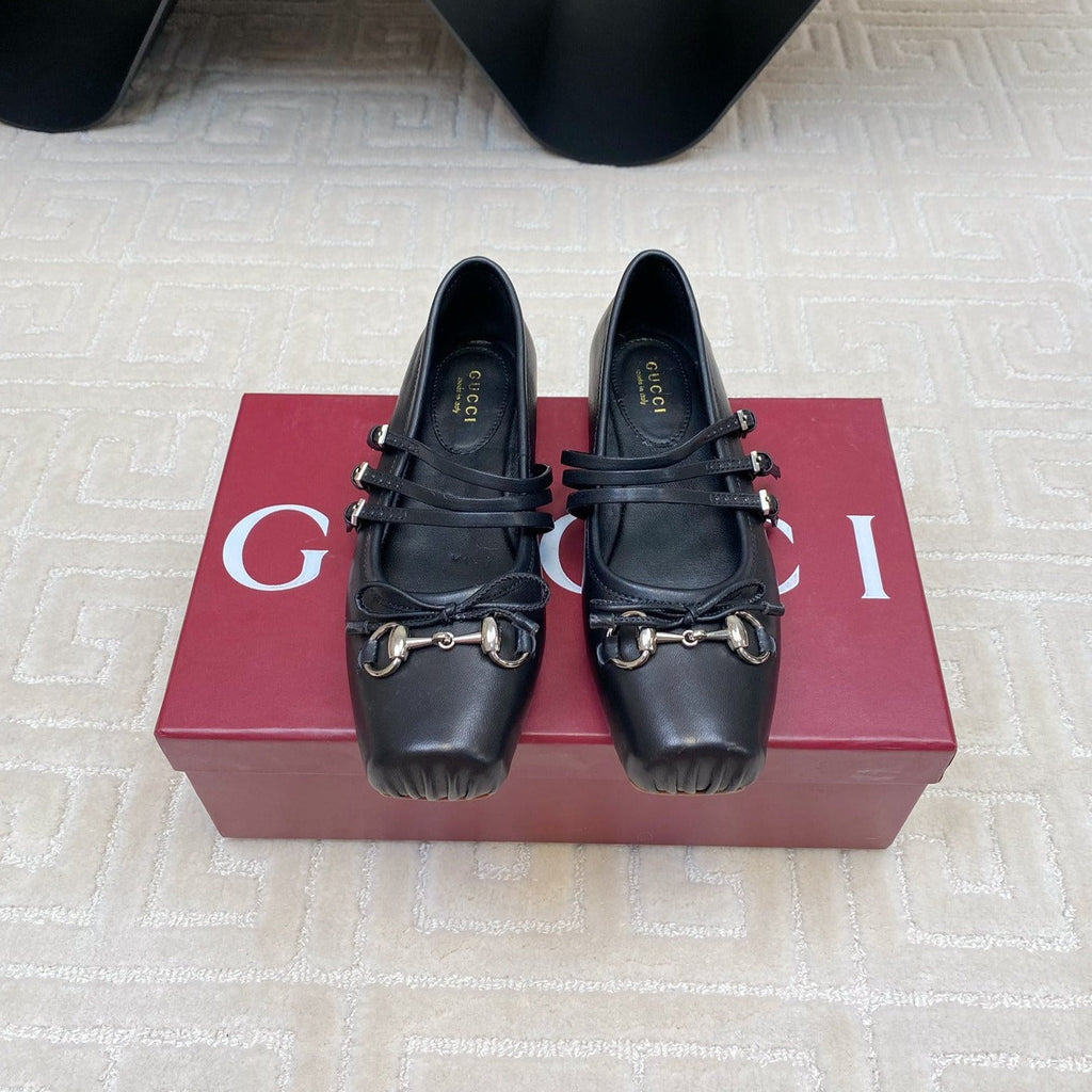 GUCCI BALLET FLAT BLACK HORIZONTAL STRAPS LAMBSKIN