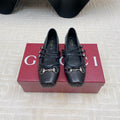 GUCCI BALLET FLAT BLACK HORIZONTAL STRAPS LAMBSKIN