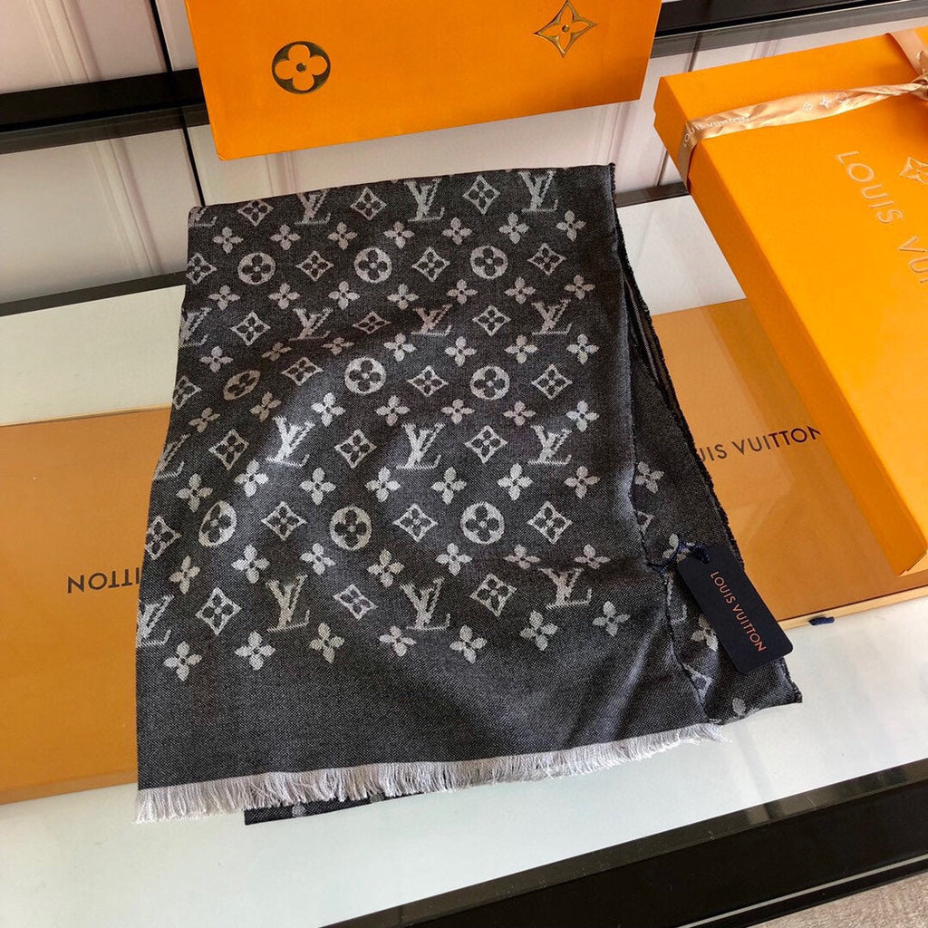 LOUIS VUITTON SCARF 200 CM IN BLACK CASHMERE 393009