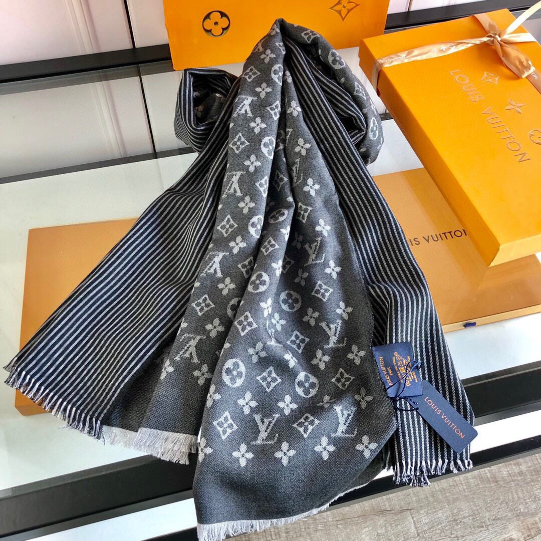 LOUIS VUITTON SCARF 200 CM IN BLACK CASHMERE 393009