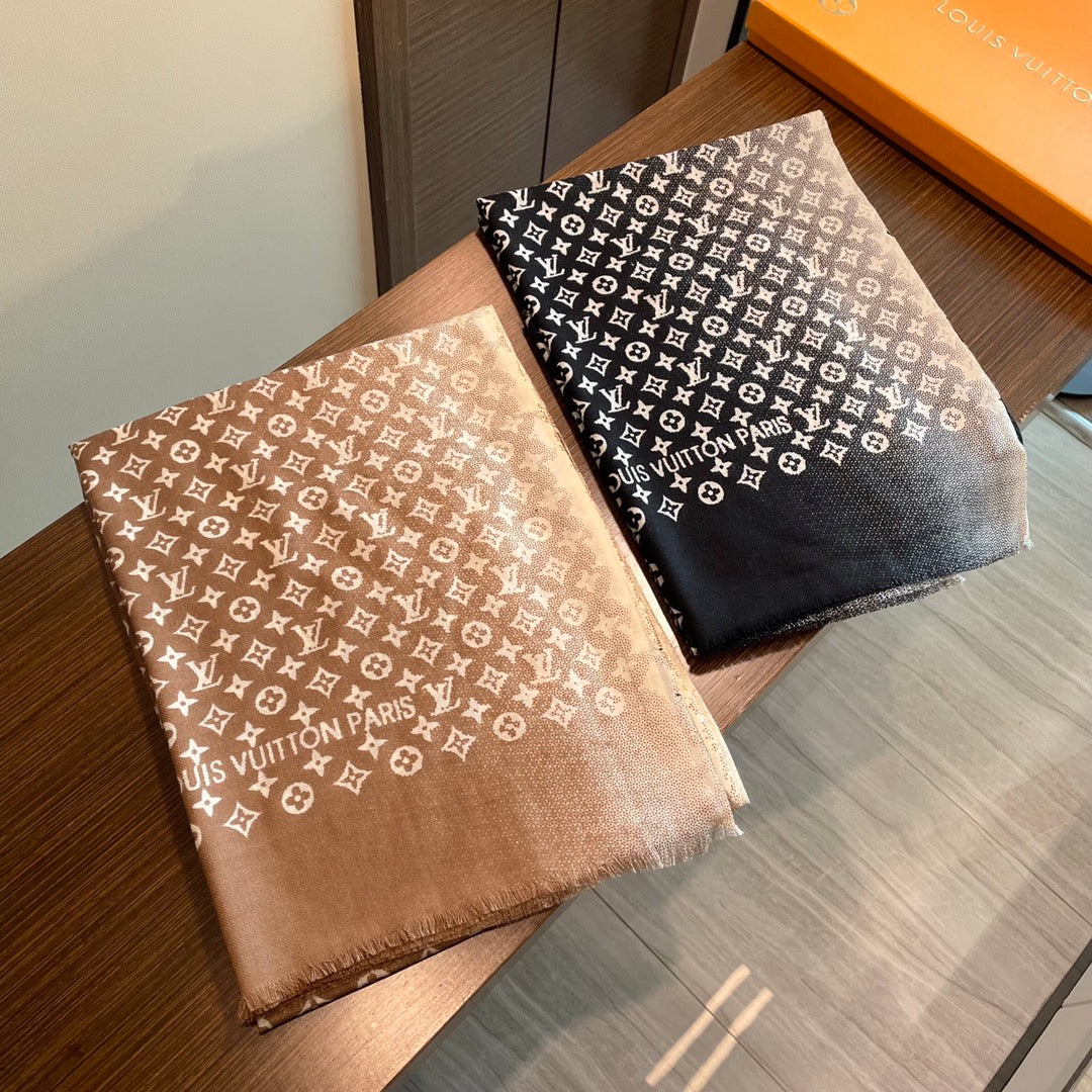LOUIS VUITTON SCARF 200 CM IN PERU BROWN MIX WHITE CASHMERE 398522
