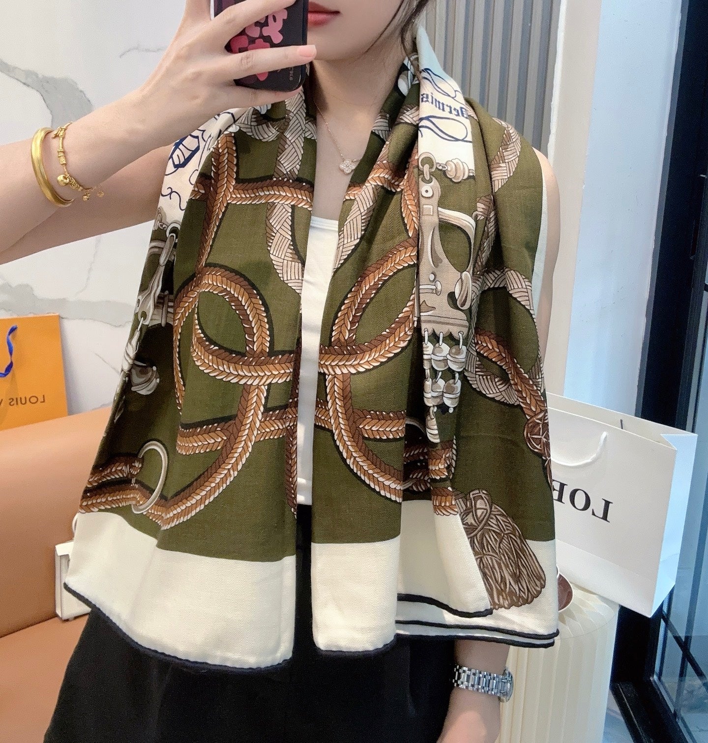 HERMES HERMES 25S SCARF 140 IN CASERE SILK 854538