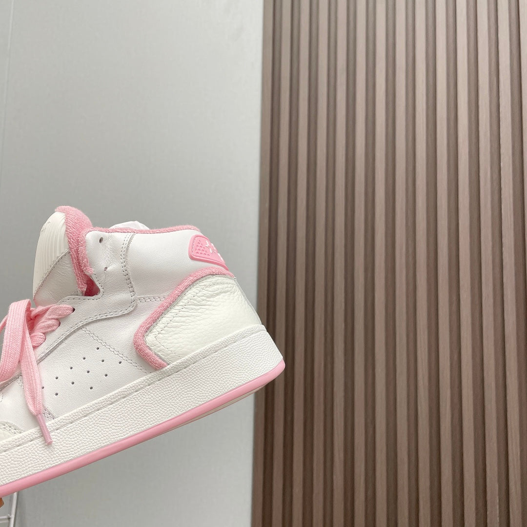 LOUIS VUITTON HIGH-TOP SNEAKERS IN WHITE MIX BABY PINK CALFSKIN