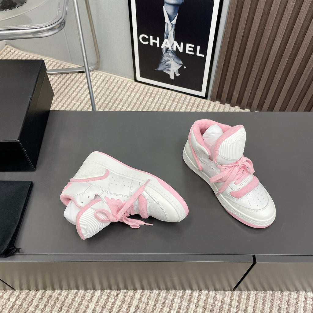 LOUIS VUITTON HIGH-TOP SNEAKERS IN WHITE MIX BABY PINK CALFSKIN