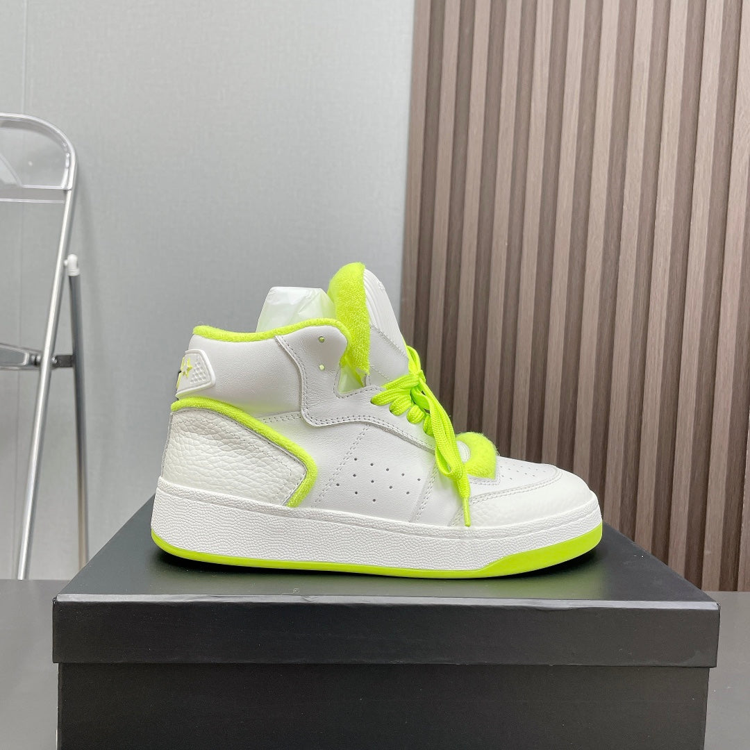 LOUIS VUITTON HIGH-TOP SNEAKERS IN WHITE MIX NEON GREEN CALFSKIN