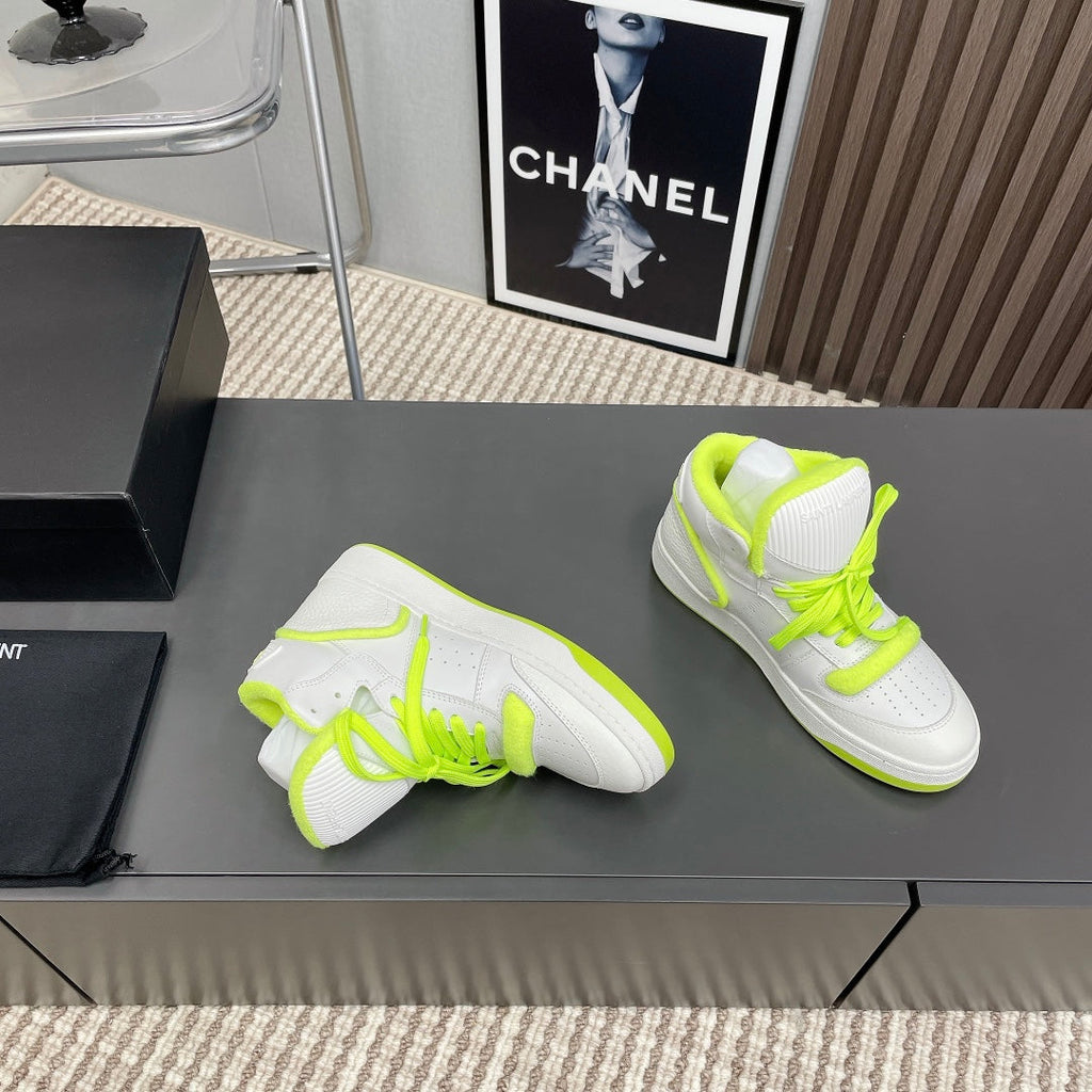 LOUIS VUITTON HIGH-TOP SNEAKERS IN WHITE MIX NEON GREEN CALFSKIN