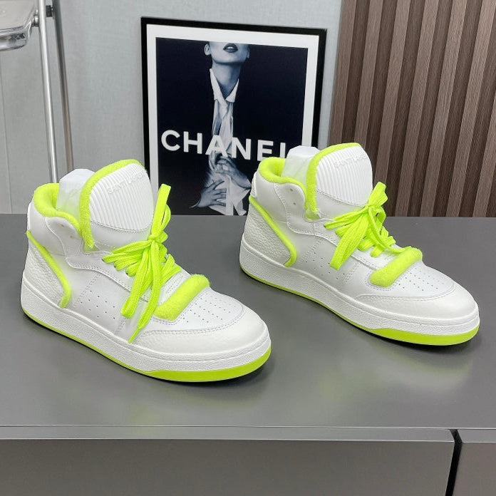 LOUIS VUITTON HIGH-TOP SNEAKERS IN WHITE MIX NEON GREEN CALFSKIN