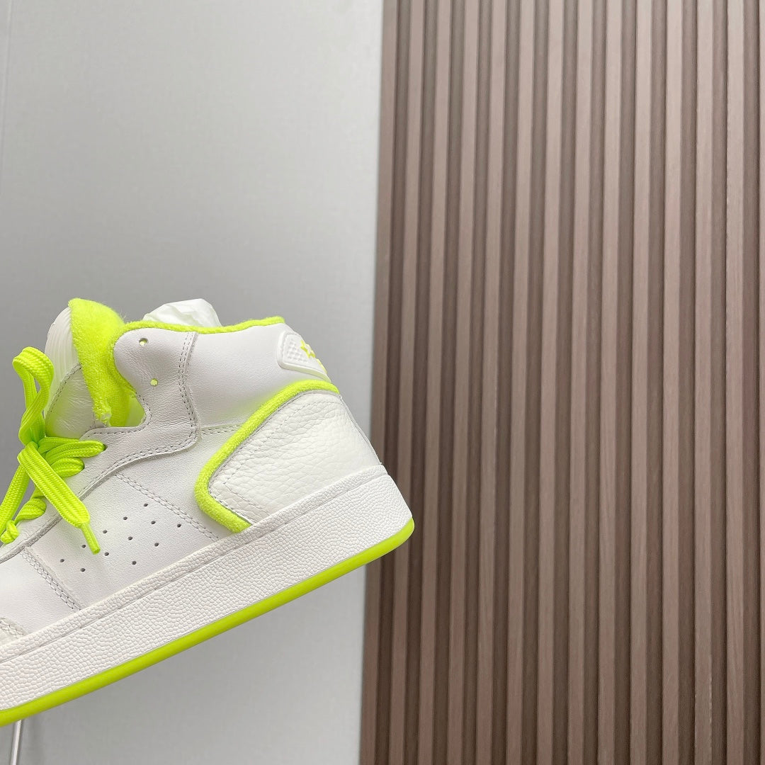 LOUIS VUITTON HIGH-TOP SNEAKERS IN WHITE MIX NEON GREEN CALFSKIN