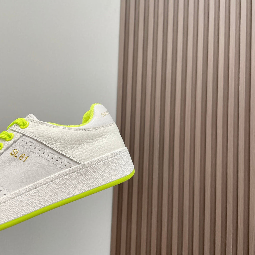 LOUIS VUITTON SL/61 SNEAKERS IN WHITE MIX NEON YELLOW CALFSKIN